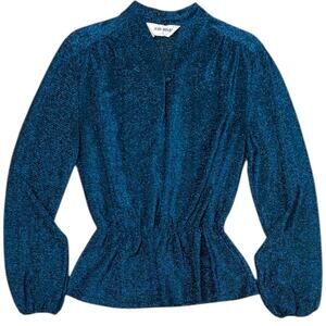 Vintage Judy Bond Metallic Sparkly Blue Peplum Blouse